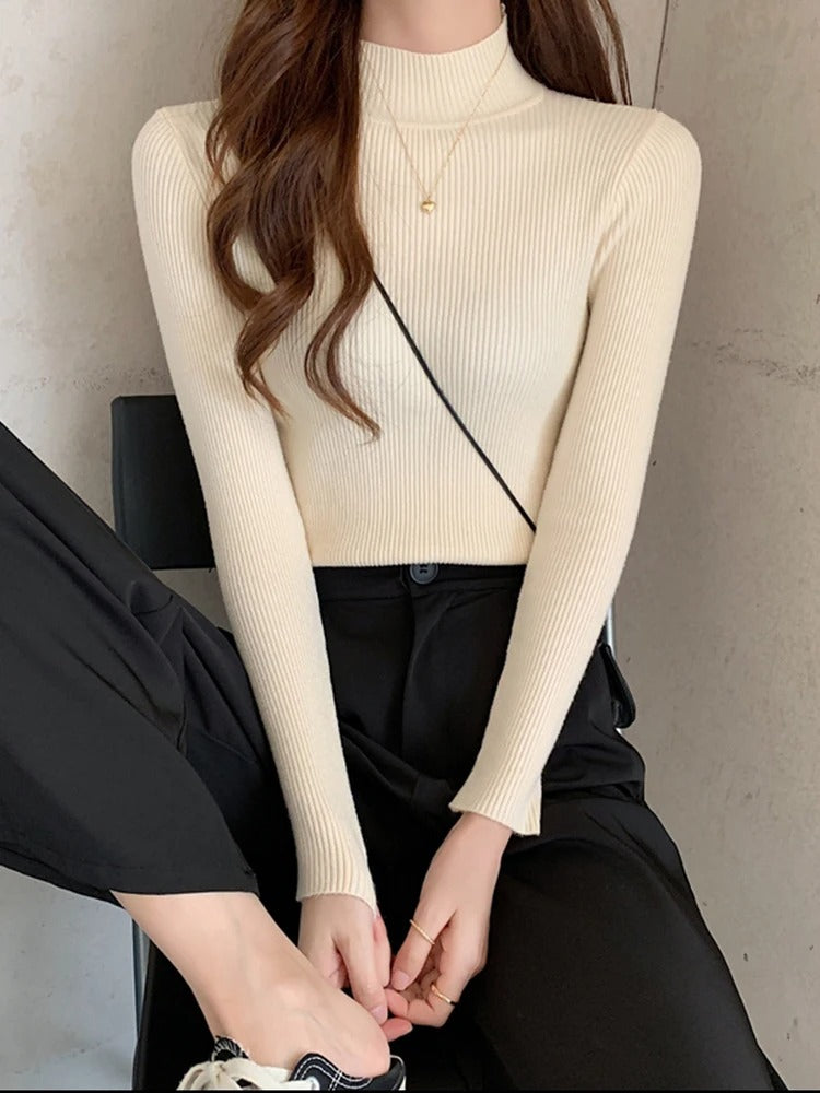 Strikket pullover med mock neck til kvinder