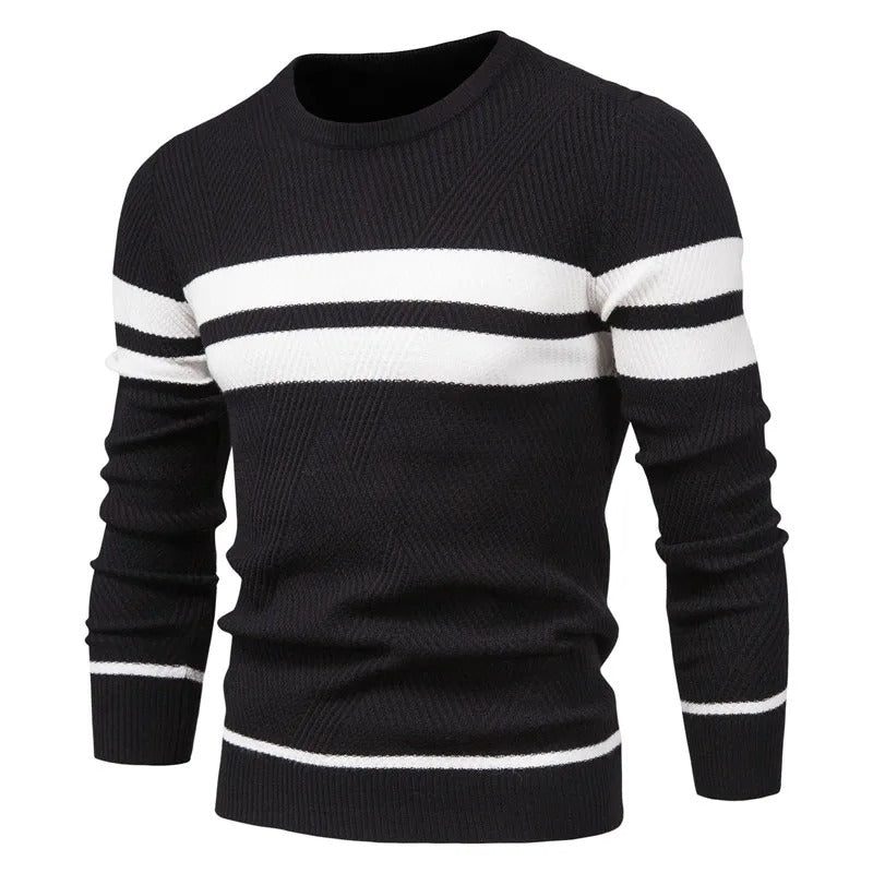 Patchwork-pullover med O-hals til mænd