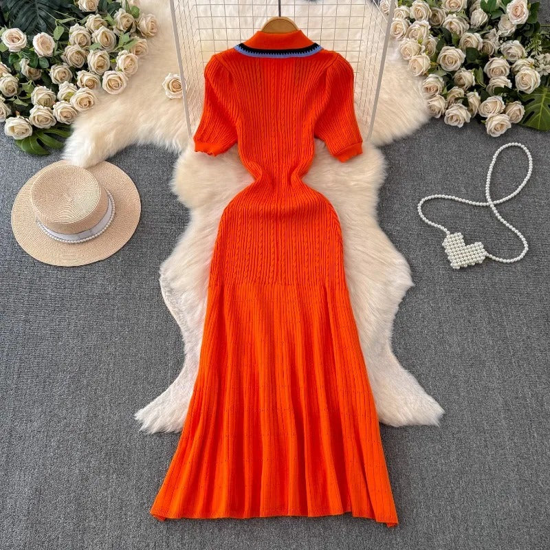 Kvinder strikket lang skjortekjole