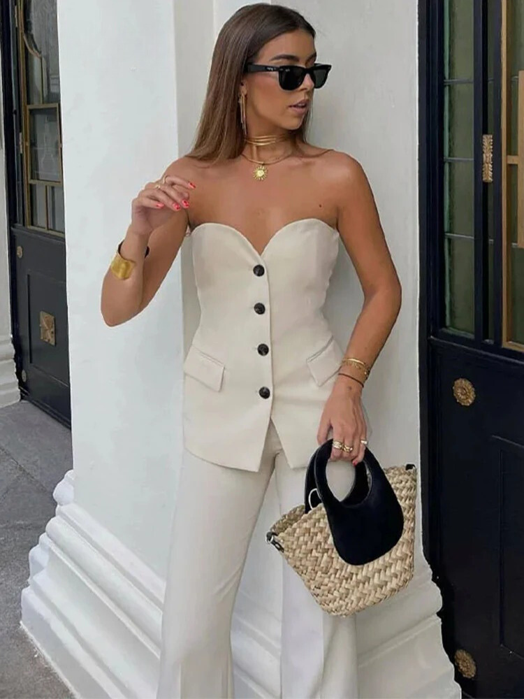 Off-Shoulder Tube Top & Trousers Set til kvinder