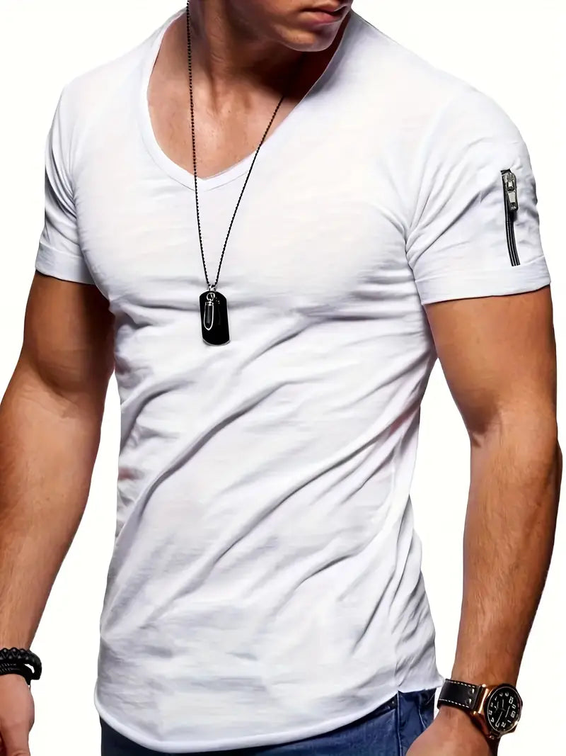 Variant image for Herre T Shirt V-Hals Casual Letvægts 100% Bomuld Hvid T Shirt Mænd-50