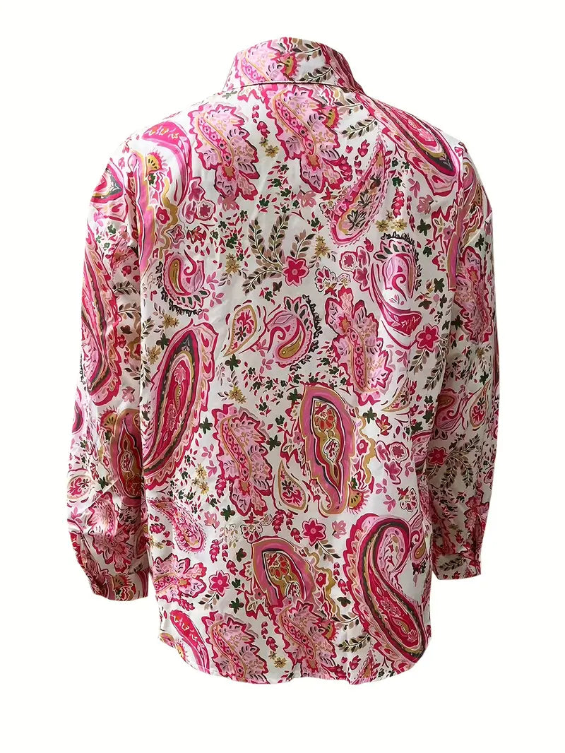 Skjortebluse Dame Langærmet Paisley Print 100% Bomuld-3