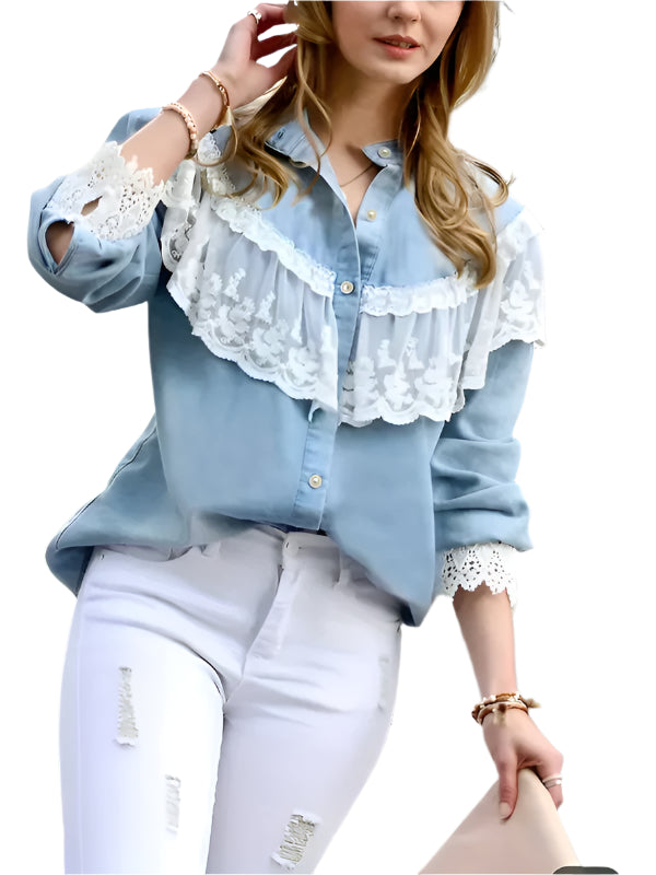 Variant image for Dame Skjorte Denim Med Kantelementer Komfortabel Pasform-1