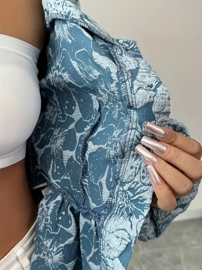 Kvinders Bluse Puffede Ærmer Let Stof Blomsterprint-5