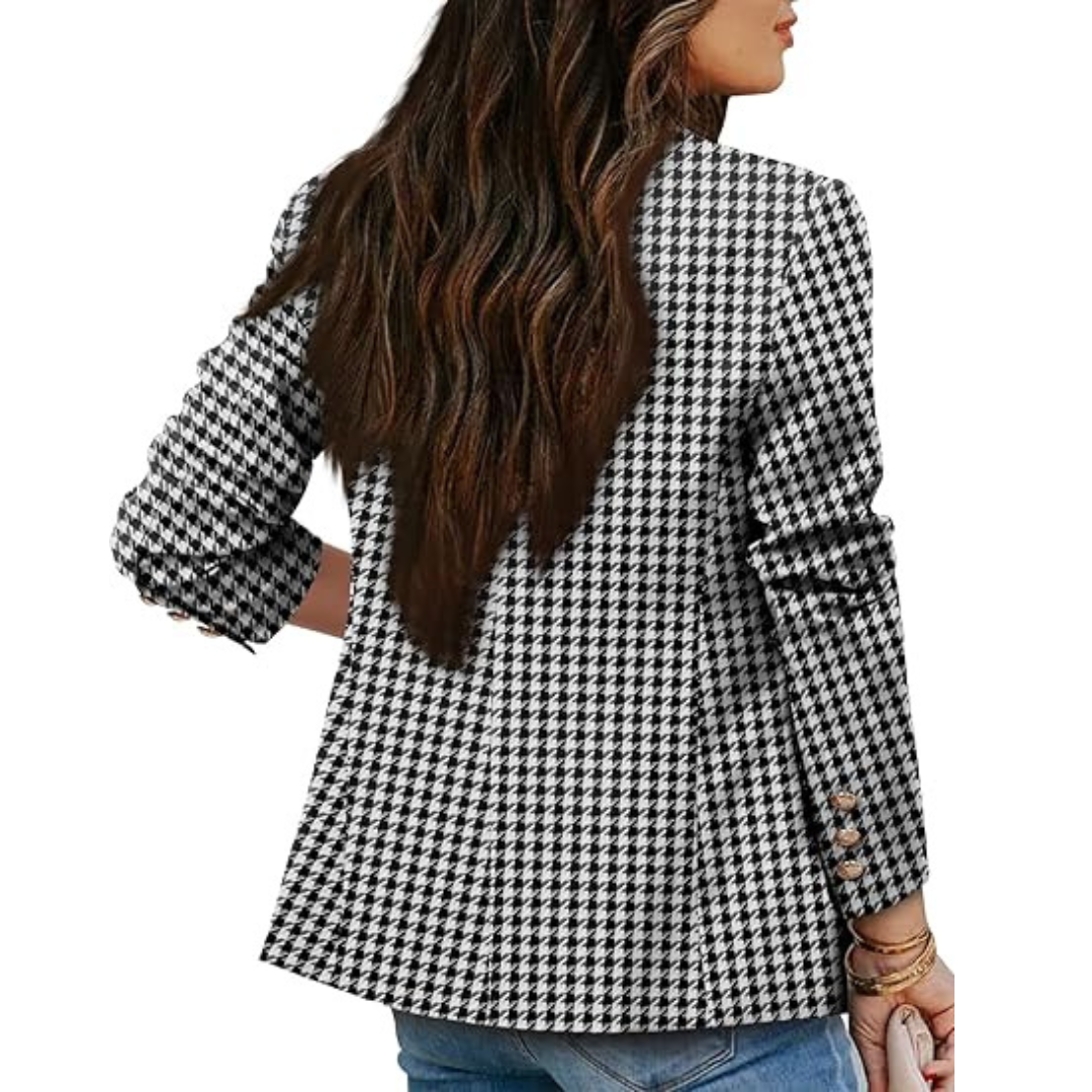 Dobbeltradet houndstooth-blazer til kvinder