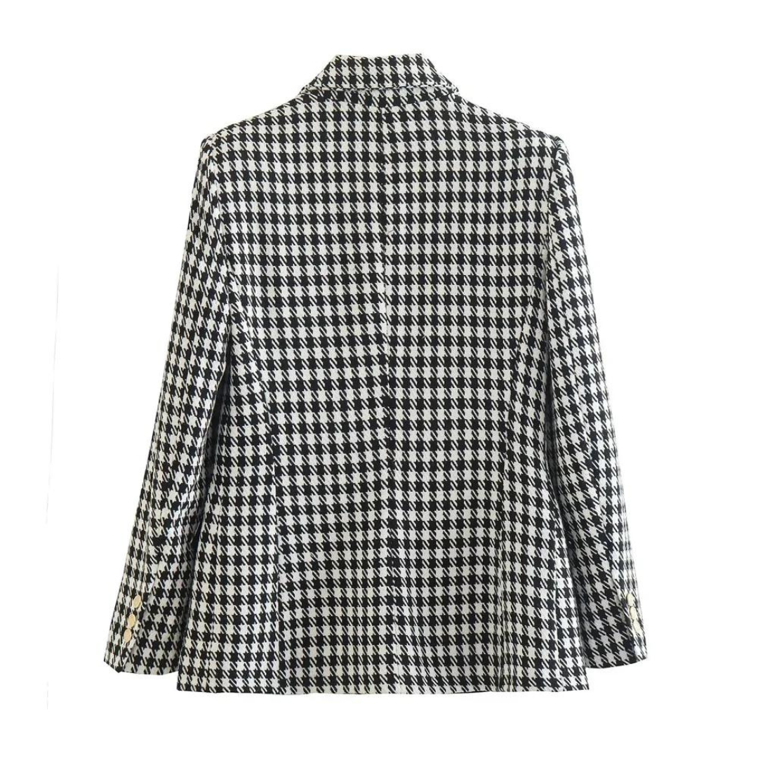 Dobbeltradet houndstooth-blazer til kvinder