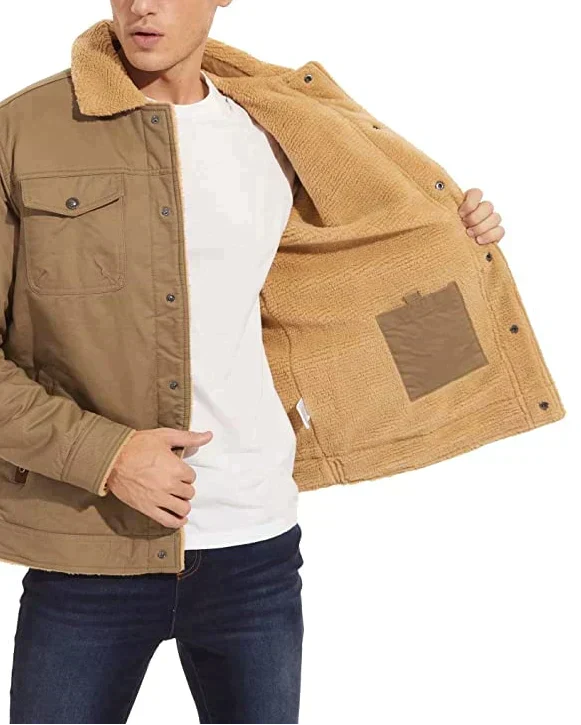 Herre Vinterjakke Armygrøn Sherpa-foret Vandafvisende Robust Design-5