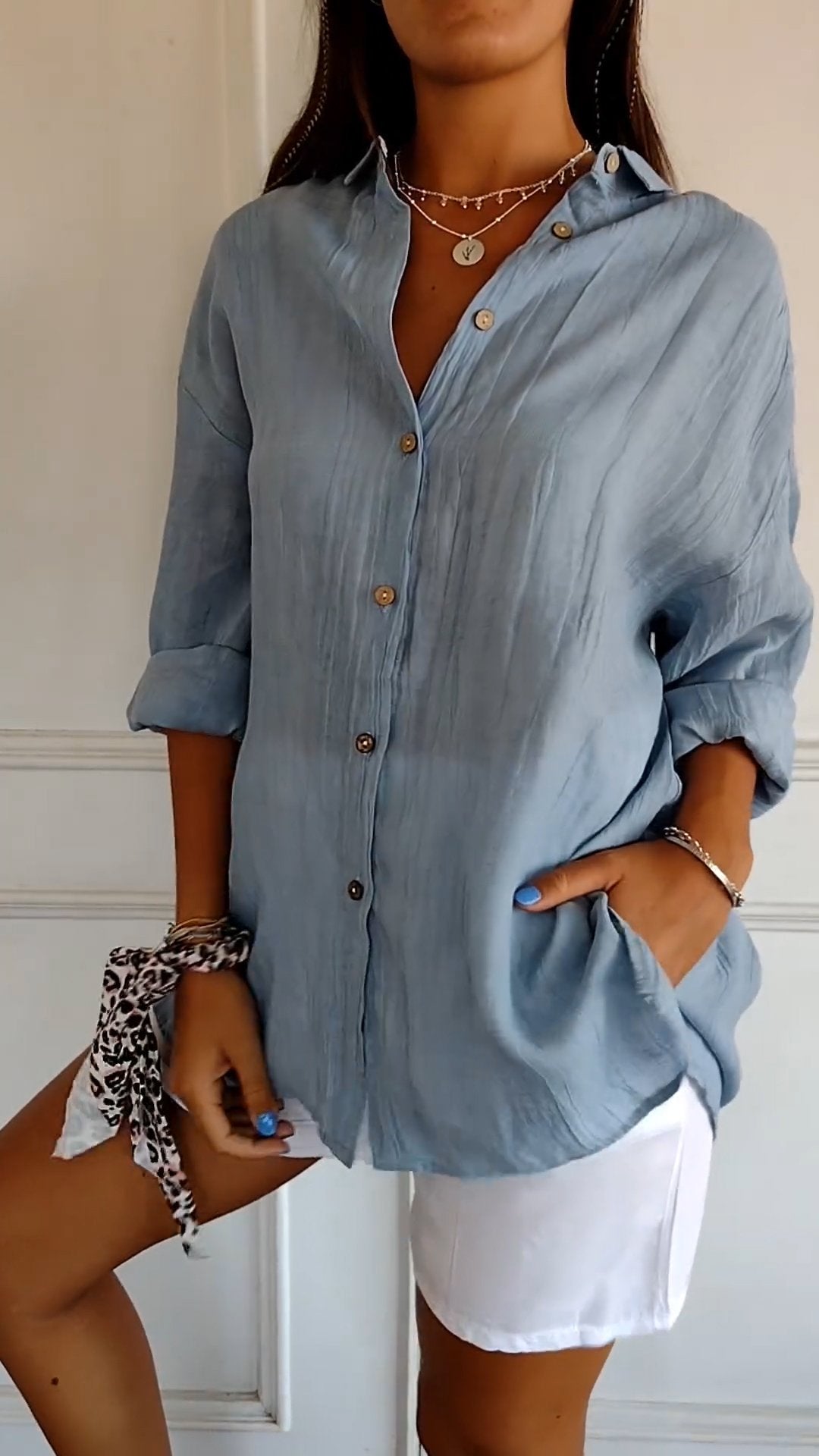 Skjortebluse Dame Elegant Polyester Med Knaplukninger 2