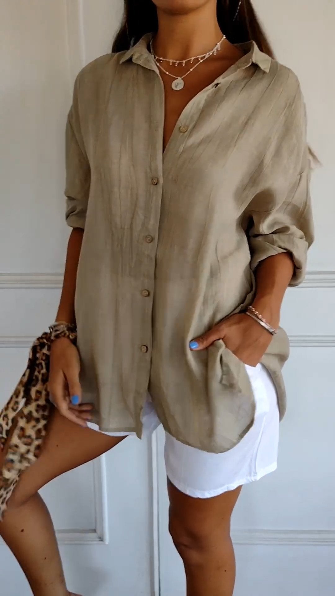 Skjortebluse Dame Elegant Polyester Med Knaplukninger 3