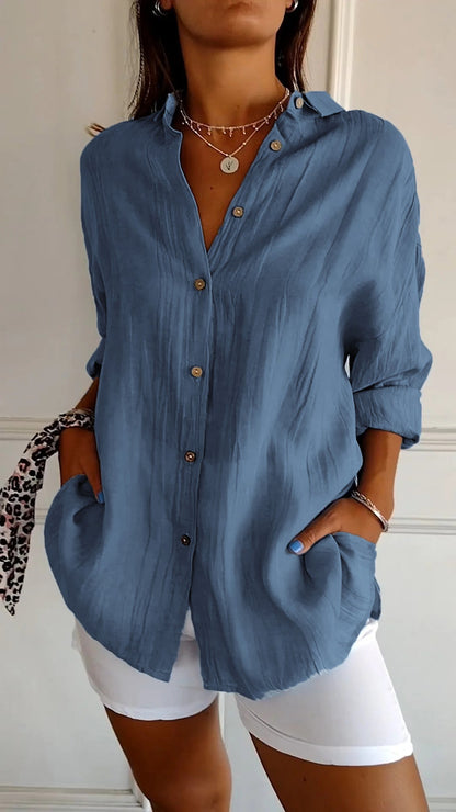 Skjortebluse Dame Plisseret Design 100% Bomuld-6