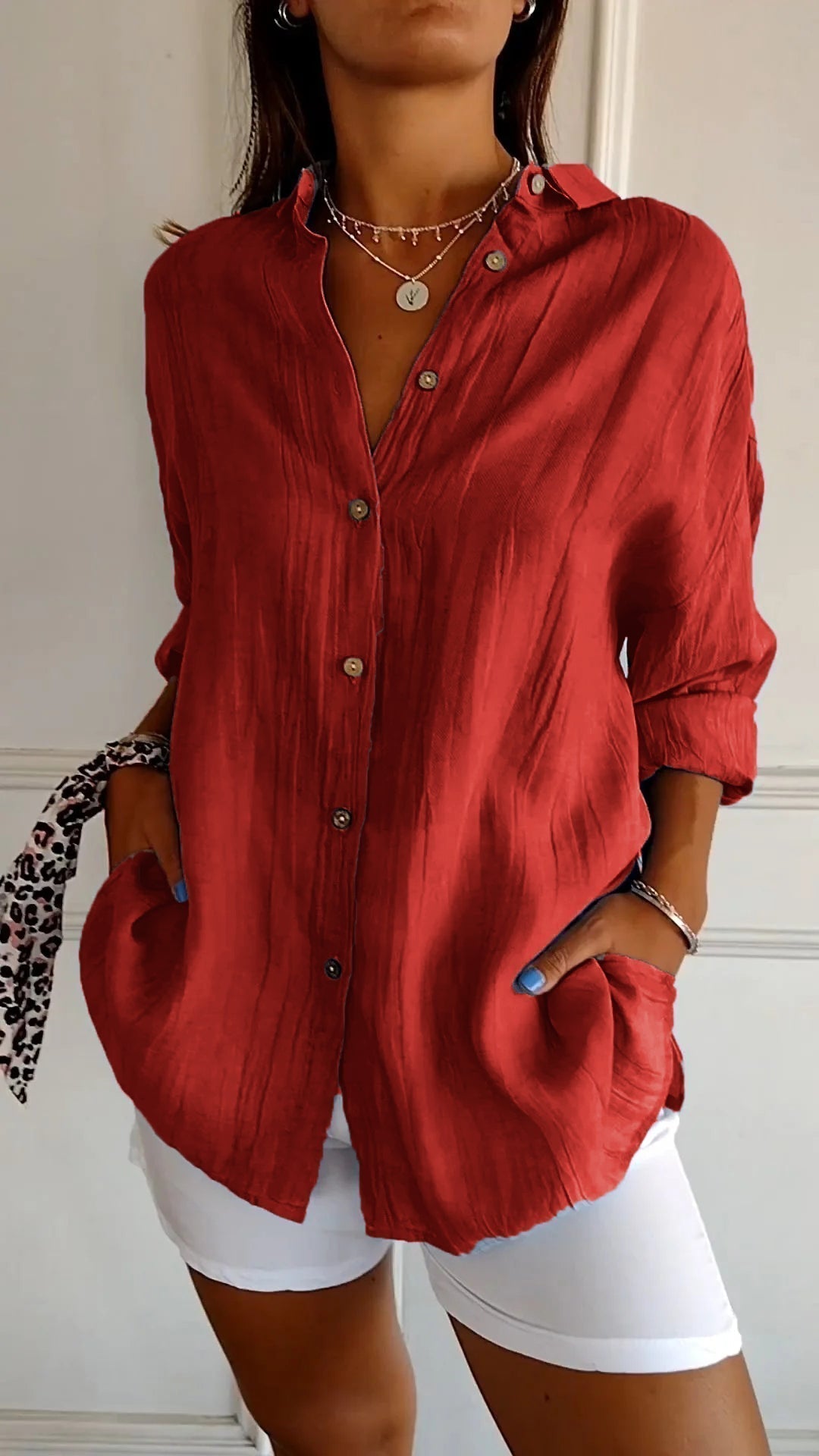 Variant image for Skjortebluse Dame Elegant Polyester Med Knaplukninger-49