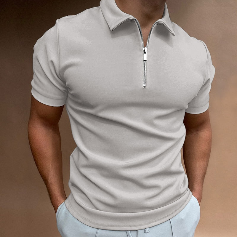 Herre Poloshirt Kortærmet Med Lynlås