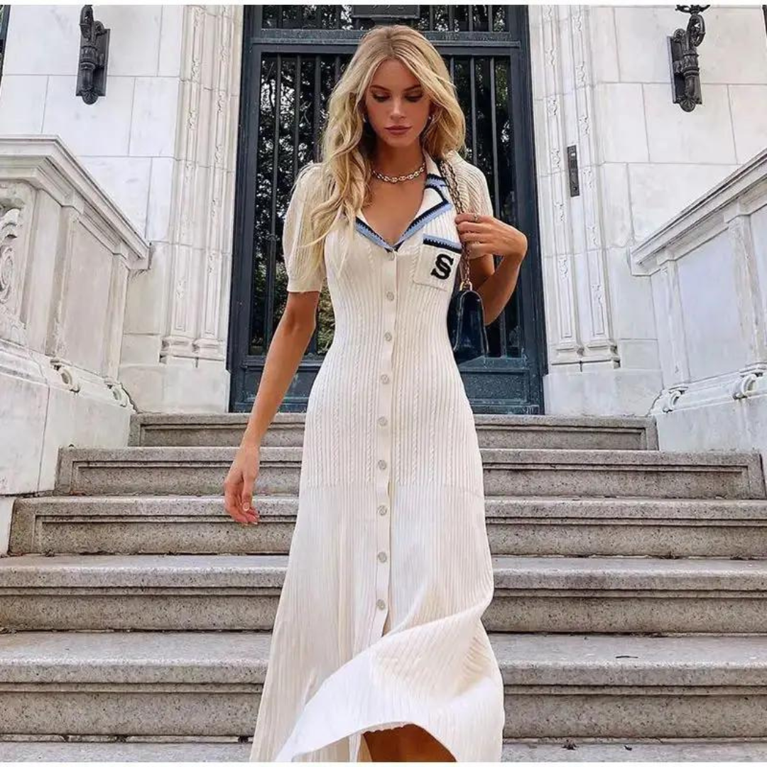 Kvinder strikket lang skjortekjole