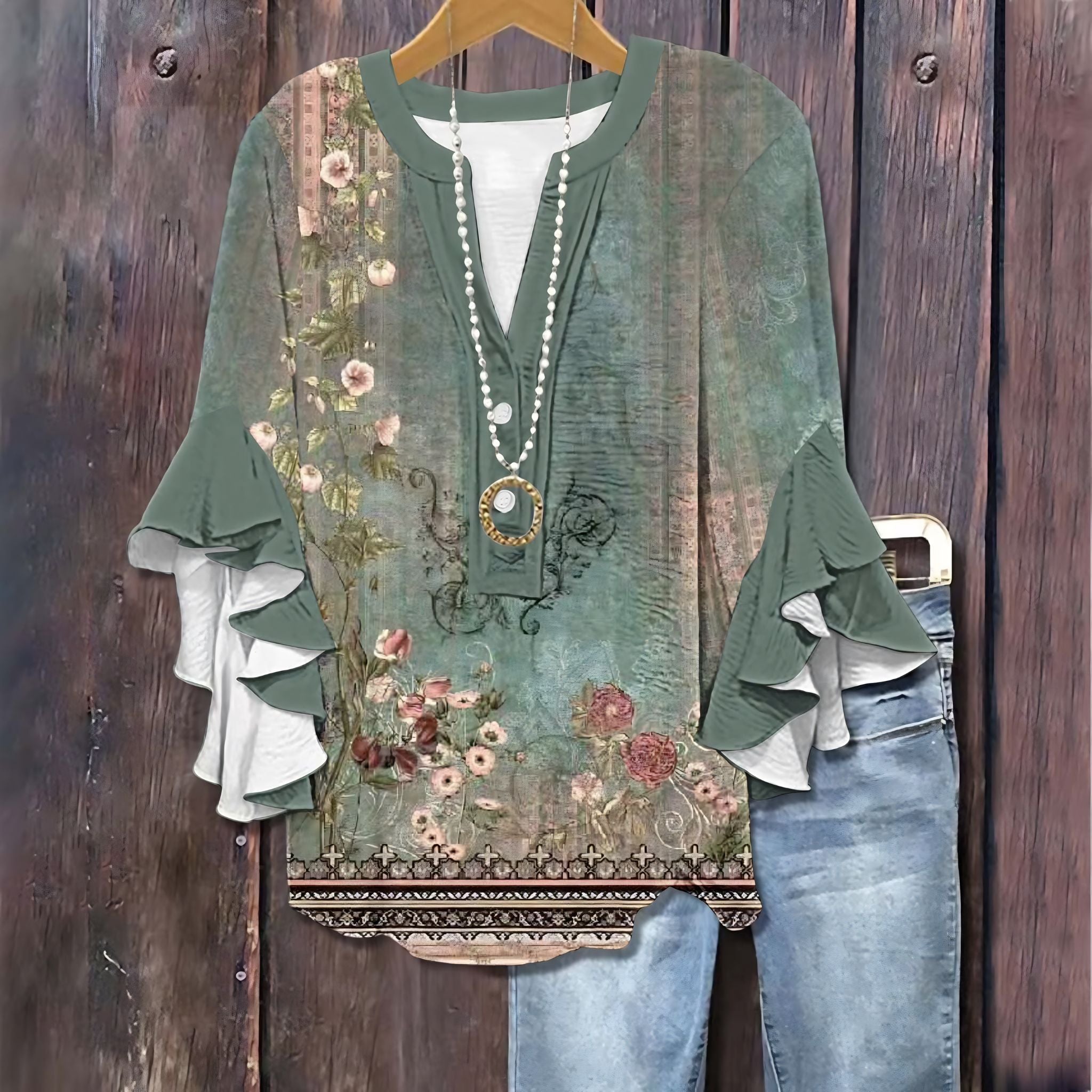 Dame T-shirt med Blomsterdesign