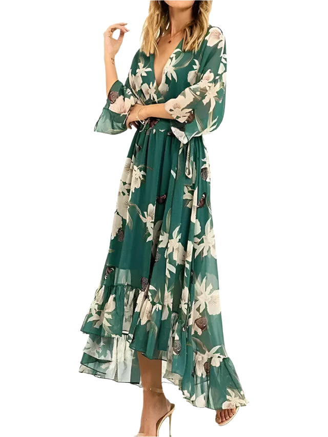 Kvinders Maxi Kjole V-Hals 3/4 Ærmer Polyester Elegant-2