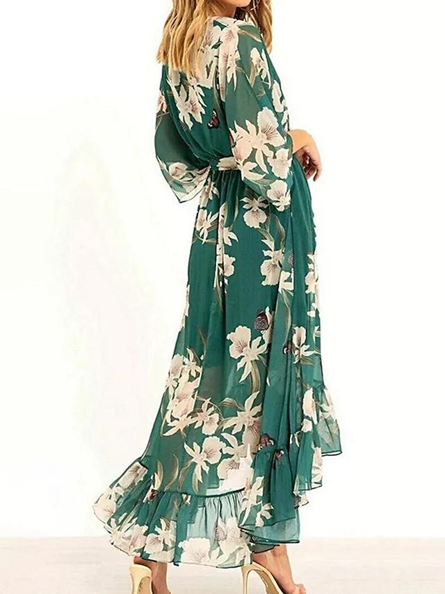 Kvinders Maxi Kjole V-Hals 3/4 Ærmer Polyester Elegant-4