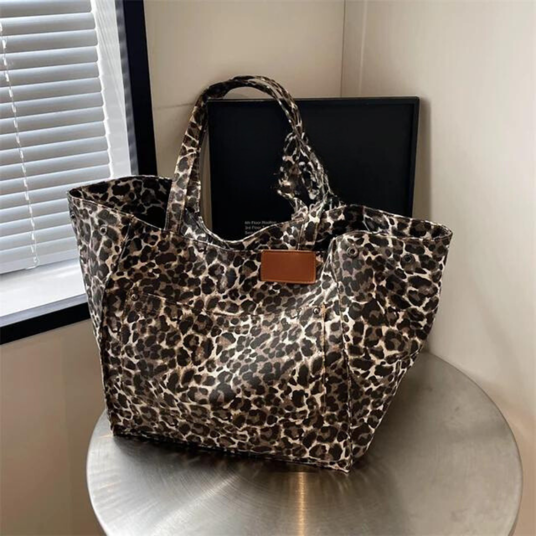 Overdimensioneret skuldertaske med leopardprint