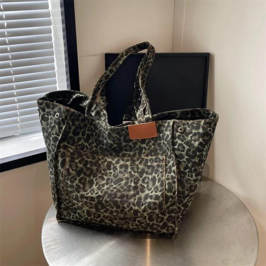 Overdimensioneret skuldertaske med leopardprint