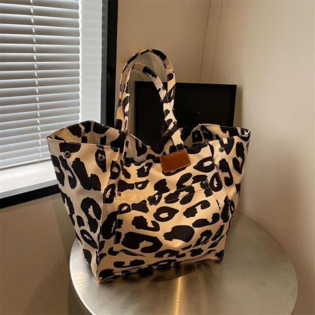 Overdimensioneret skuldertaske med leopardprint