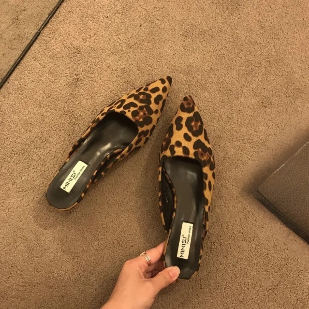 Mules med spids tå i leopardprint til kvinder