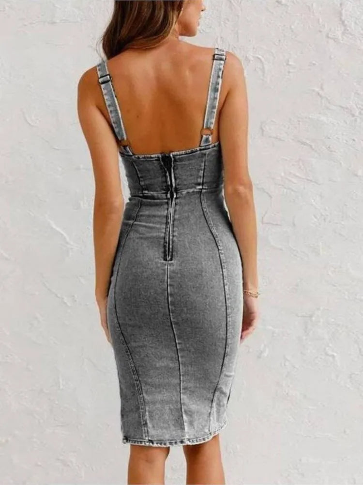 Kvinders Jeanskjole Justerbare Remme Denim-2