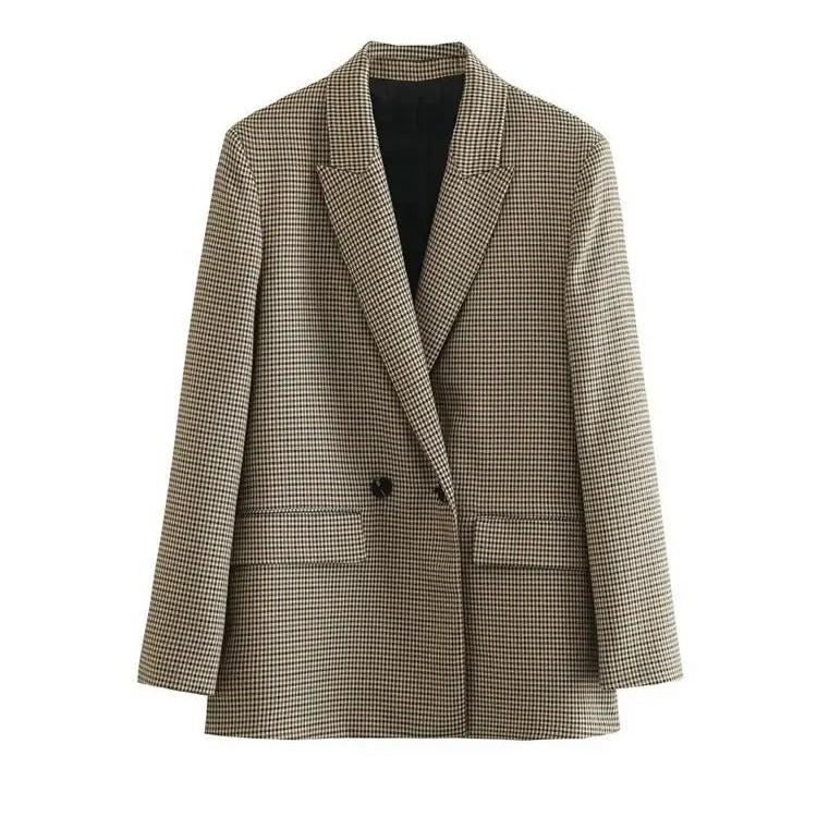 Vintage plaid blazerfrakke til kvinder