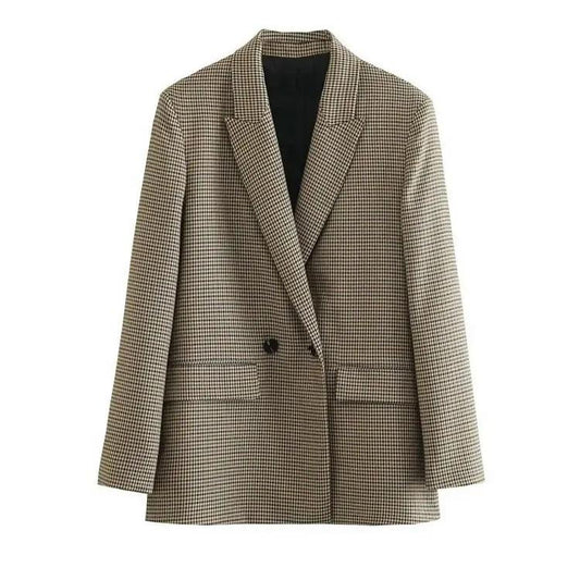 Vintage plaid blazerfrakke til kvinder