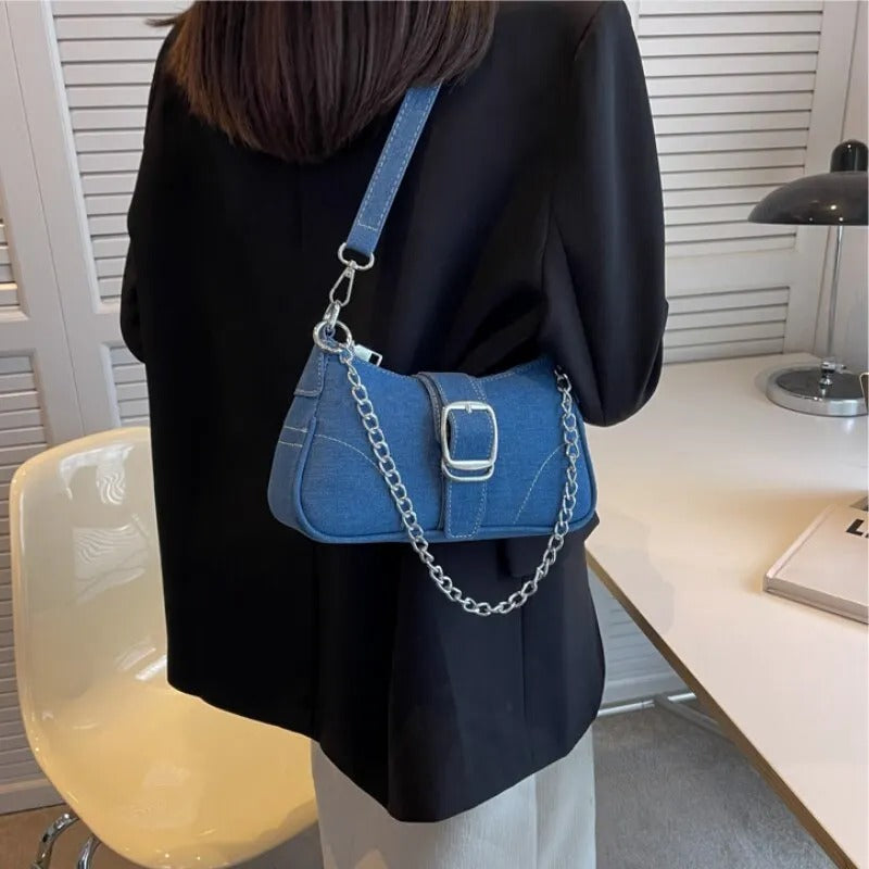 Denim crossbody-taske til kvinder