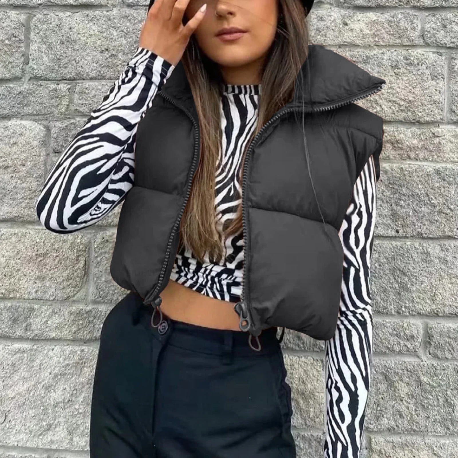 Cropped Puffer Vest til kvinder