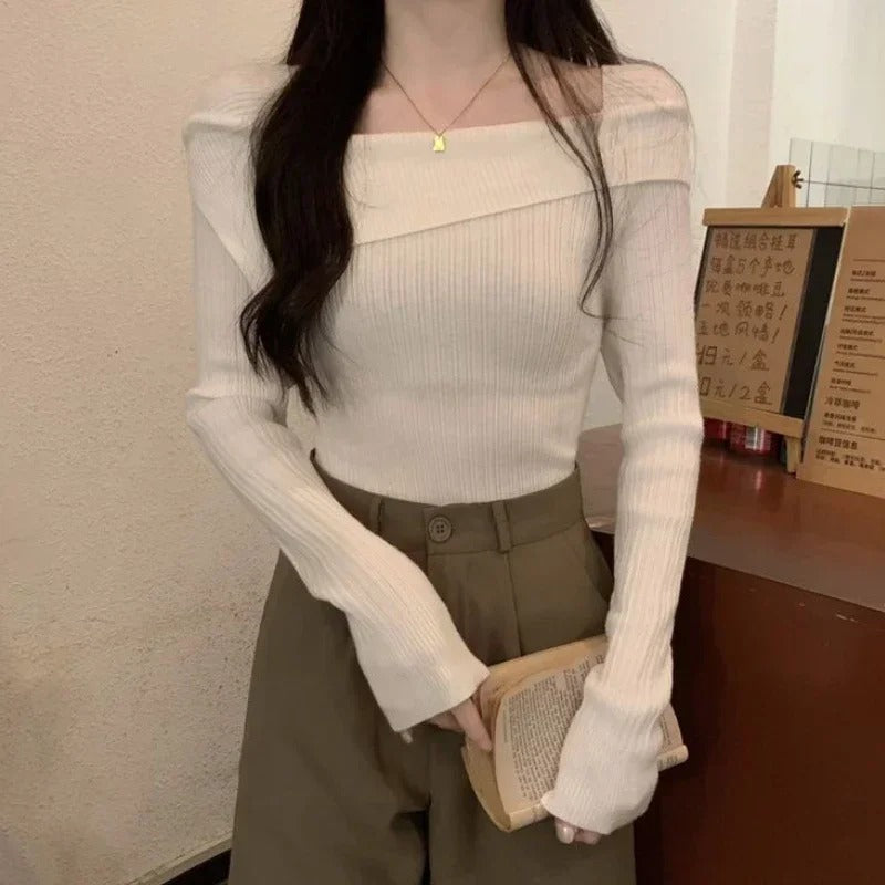 Off Shoulder striktrøje til kvinder