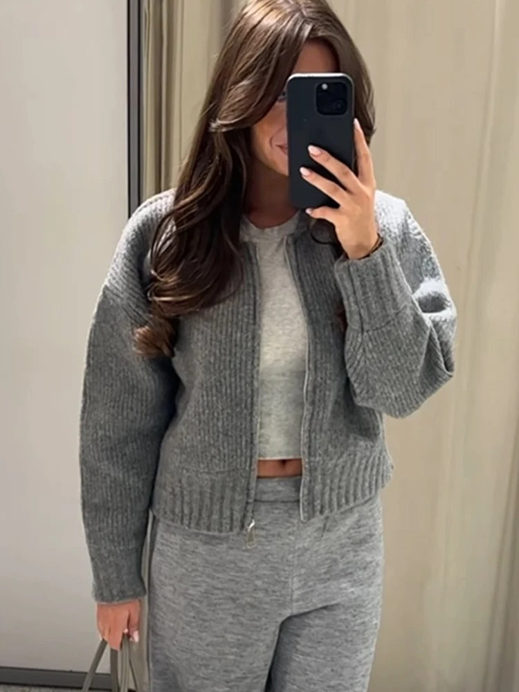 Langærmet sweater med lynlås til kvinder