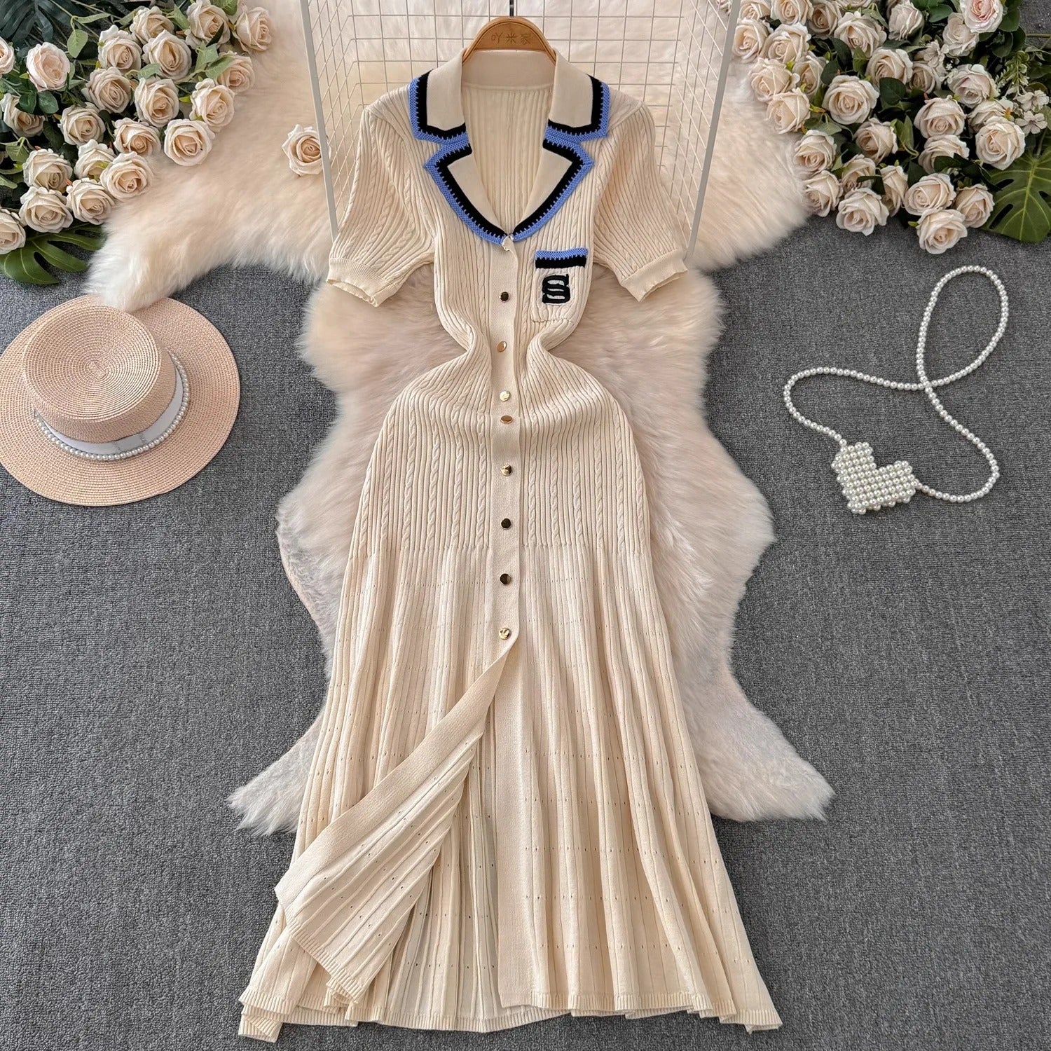 Kvinder strikket lang skjortekjole