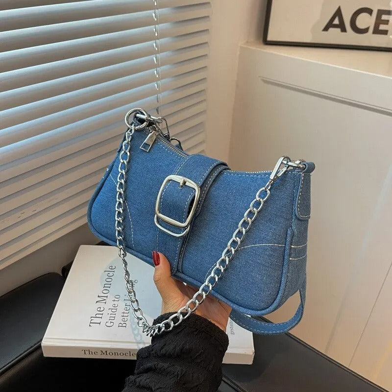 Denim crossbody-taske til kvinder