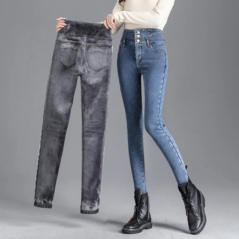 Termiske skinny jeans med høj talje