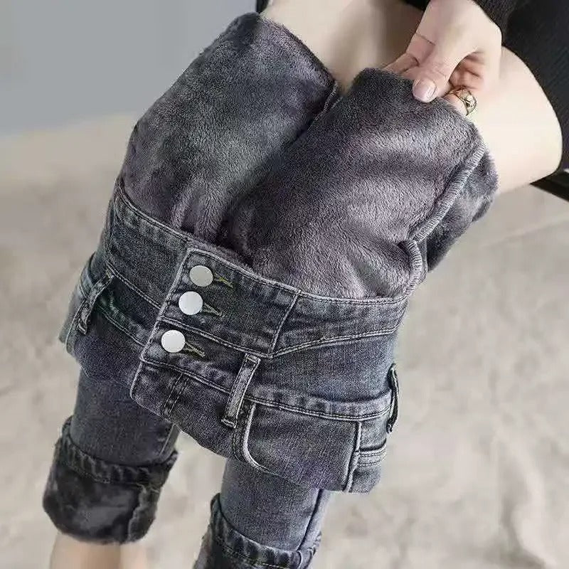 Termiske skinny jeans med høj talje