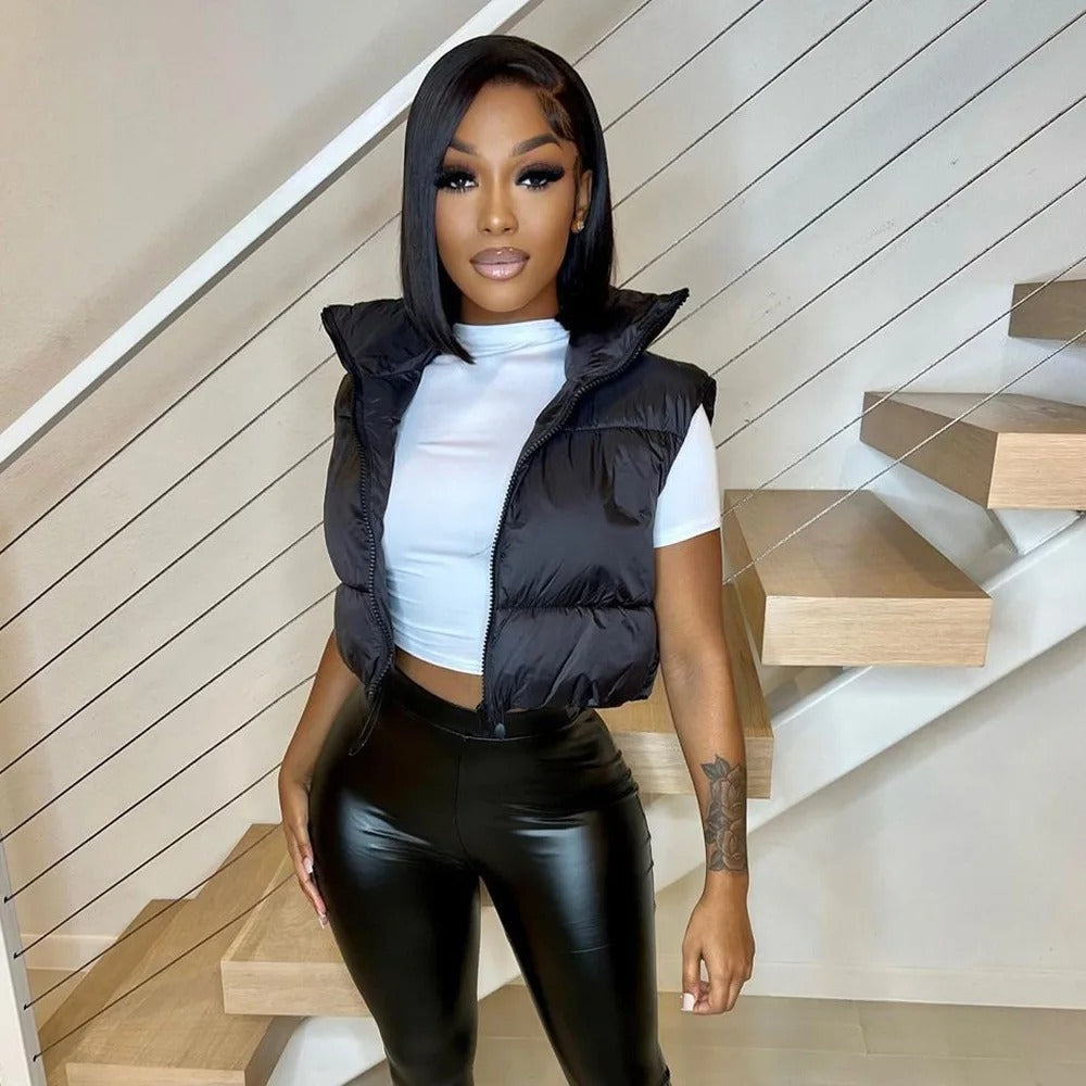 Cropped Puffer Vest til kvinder