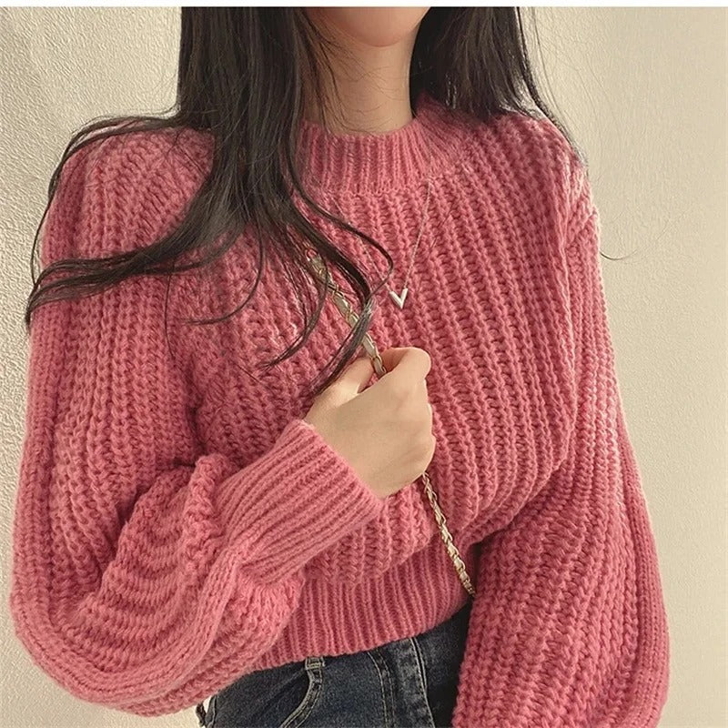 Løs vintage-strikket sweater til kvinder