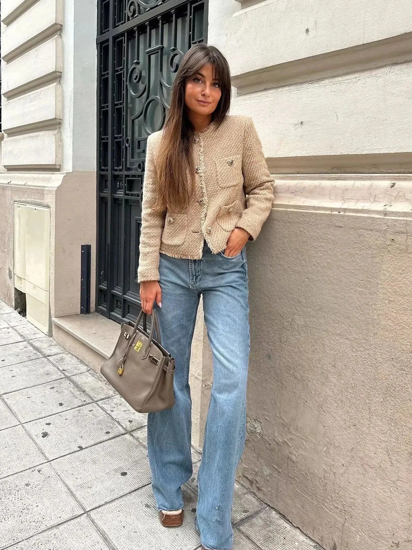 Cropped jakke i tweed til kvinder