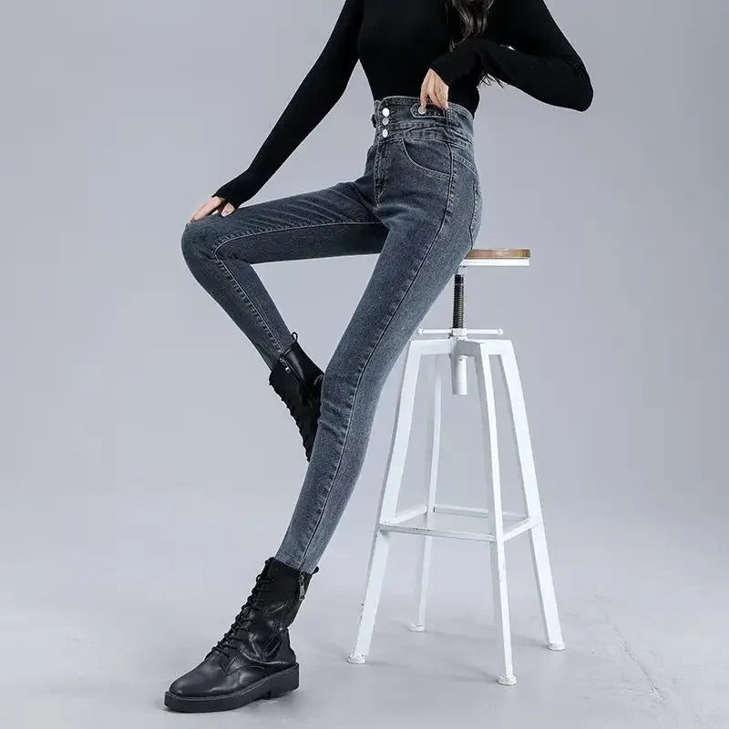 Termiske skinny jeans med høj talje