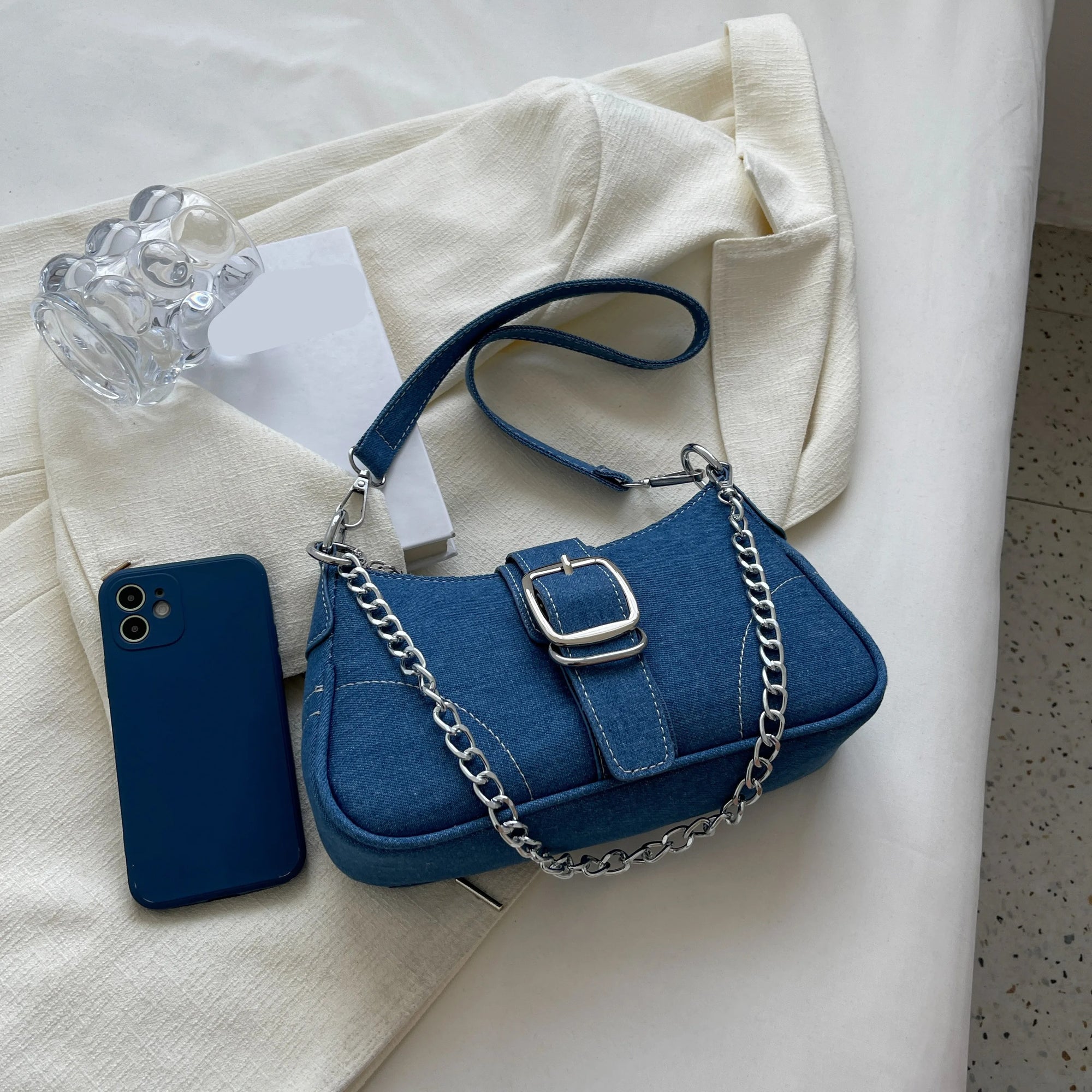 Denim crossbody-taske til kvinder