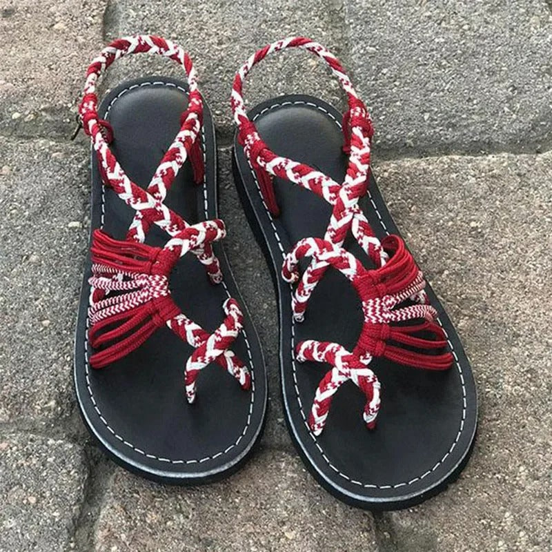 Håndvævede reb flade sandaler