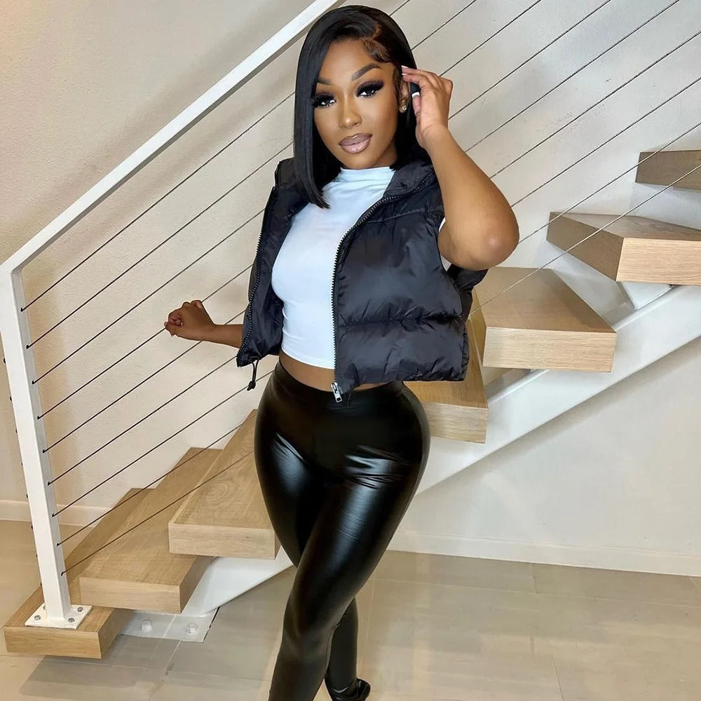 Cropped Puffer Vest til kvinder