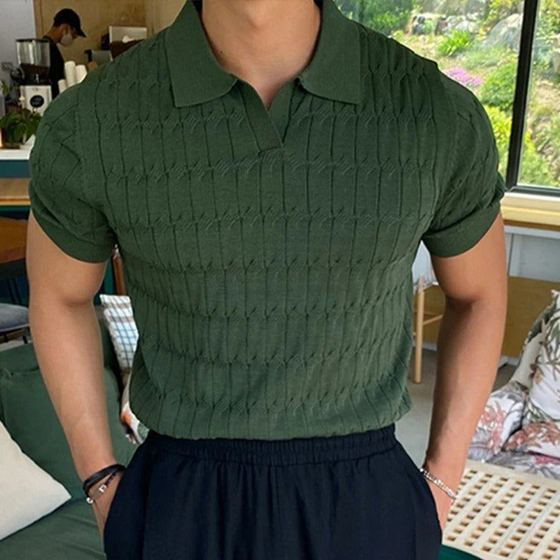 Strikket jacquard-poloshirt til mænd