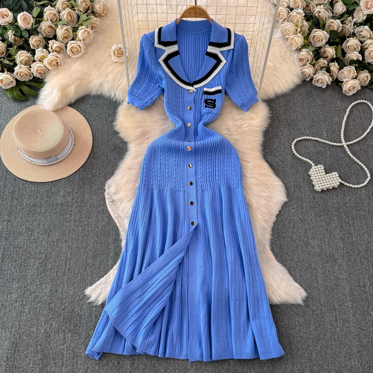 Kvinder strikket lang skjortekjole