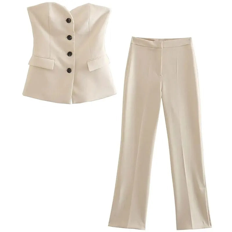 Off-Shoulder Tube Top & Trousers Set til kvinder