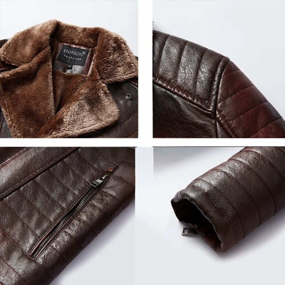 Læderjakke til mænd med pelskrave