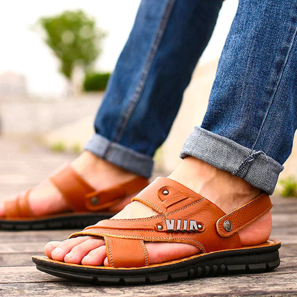 Mænds Sandaler Ergonomisk Læder Design med Komfortabel Fodseng-2