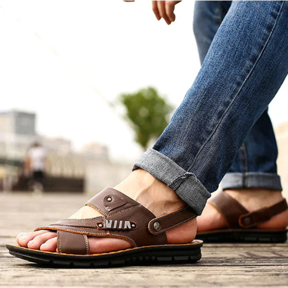 Mænds Sandaler Ergonomisk Læder Design med Komfortabel Fodseng-3