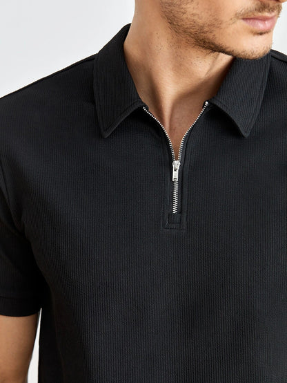 Herre Poloshirt Kortærmet Med Lynlås