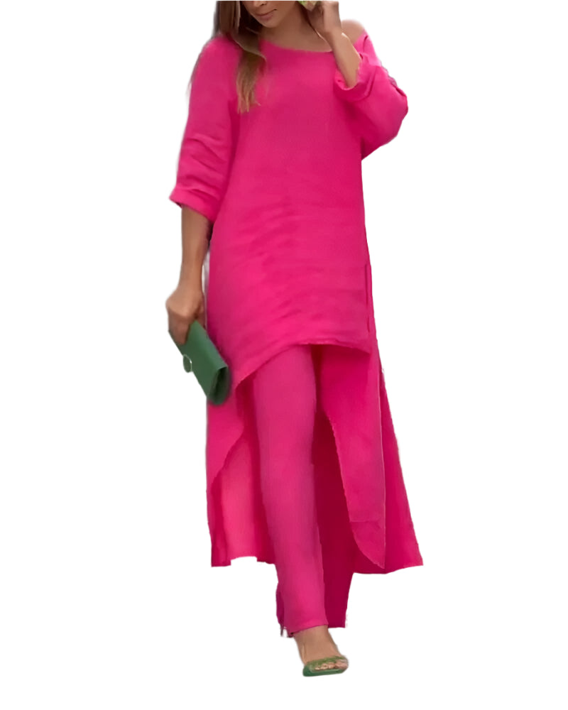 Kvinders Fritidssæt Løs Pasform Åndbart Stof Høj Talje Bukser